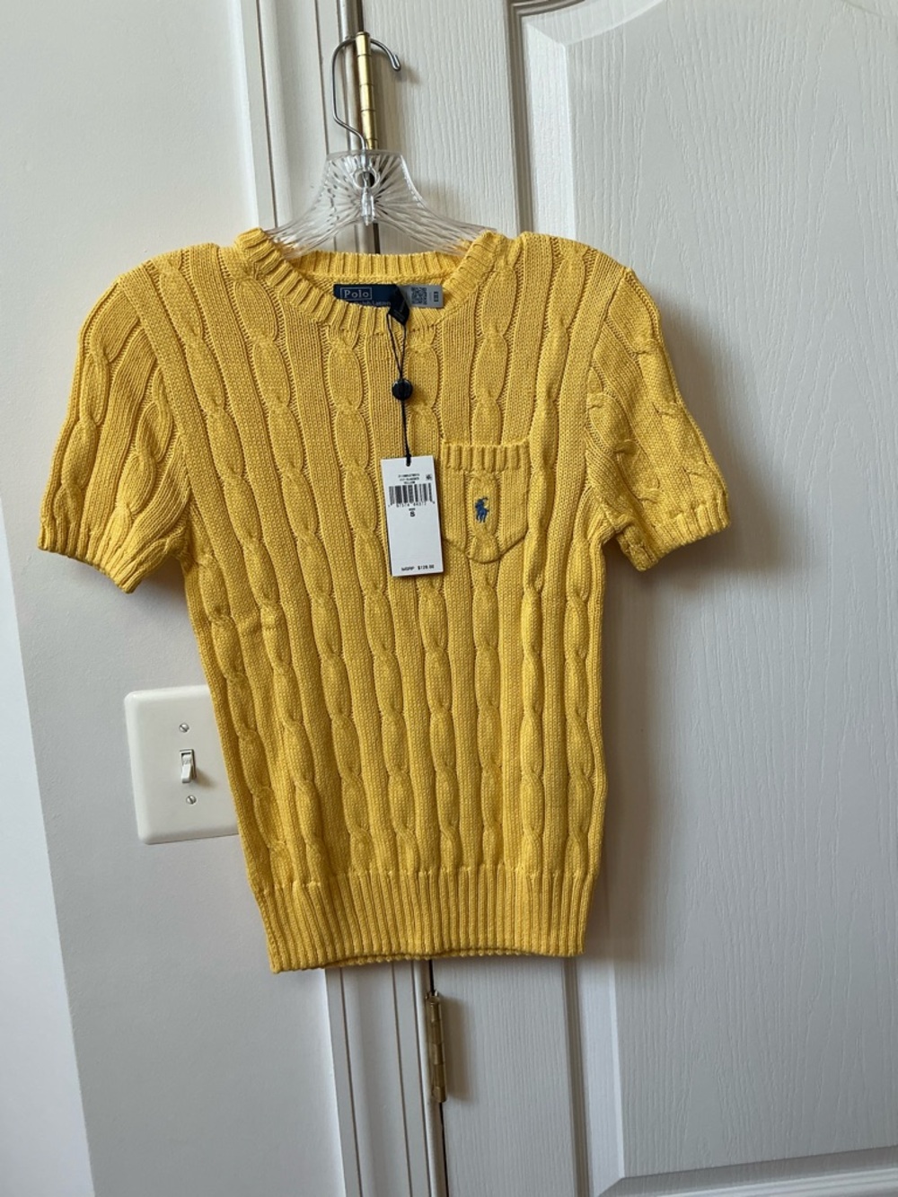 NWT POLO RALPH LAUREN YELLOW RIBBED CREWNECK LOGO POCKET SWEATER
